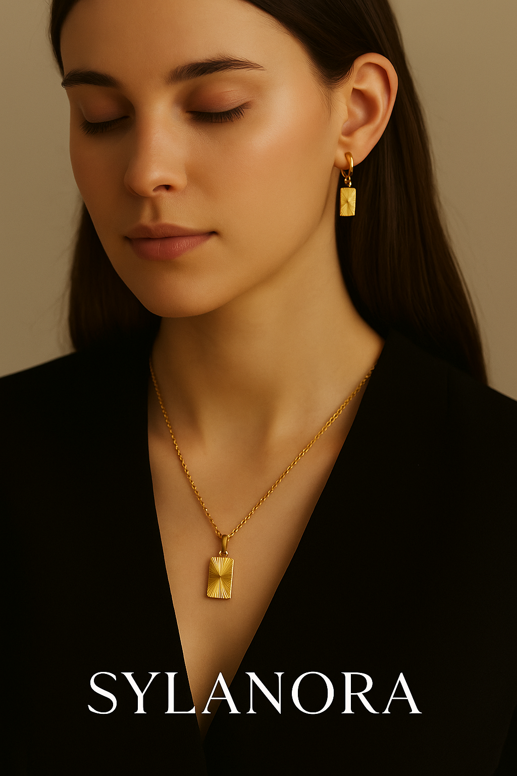 SYLANORA™ 18K Gold-Plated Stainless Steel Sunburst Choker Necklace – Elegant Heart & Sun Disc Pendant