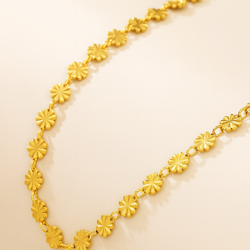 Sylanora 18K Gold-Plated Stainless Steel Floral Disc Necklace & Bracelet Set