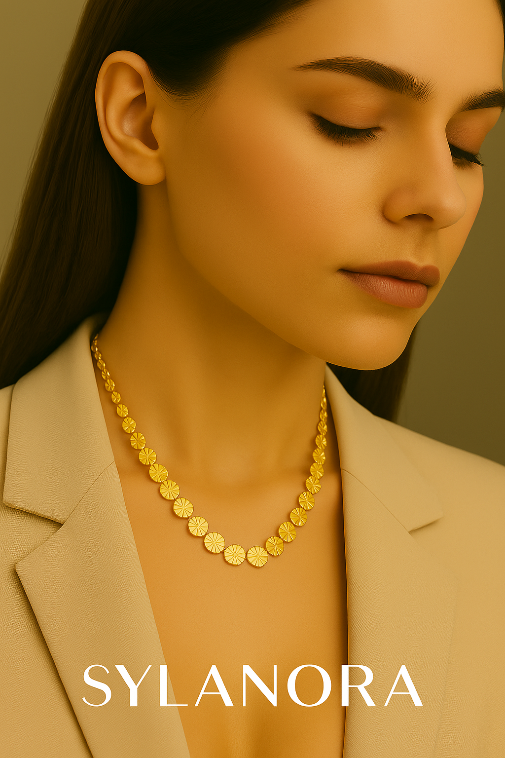 Sylanora 18K Gold-Plated Stainless Steel Floral Disc Necklace & Bracelet Set