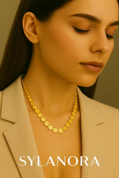 Sylanora 18K Gold-Plated Stainless Steel Floral Disc Necklace & Bracelet Set