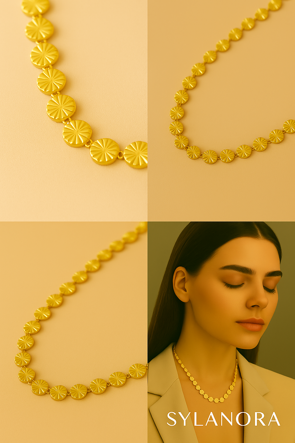 Sylanora 18K Gold-Plated Stainless Steel Floral Disc Necklace & Bracelet Set