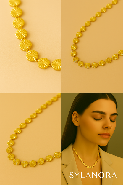 Sylanora 18K Gold-Plated Stainless Steel Floral Disc Necklace & Bracelet Set