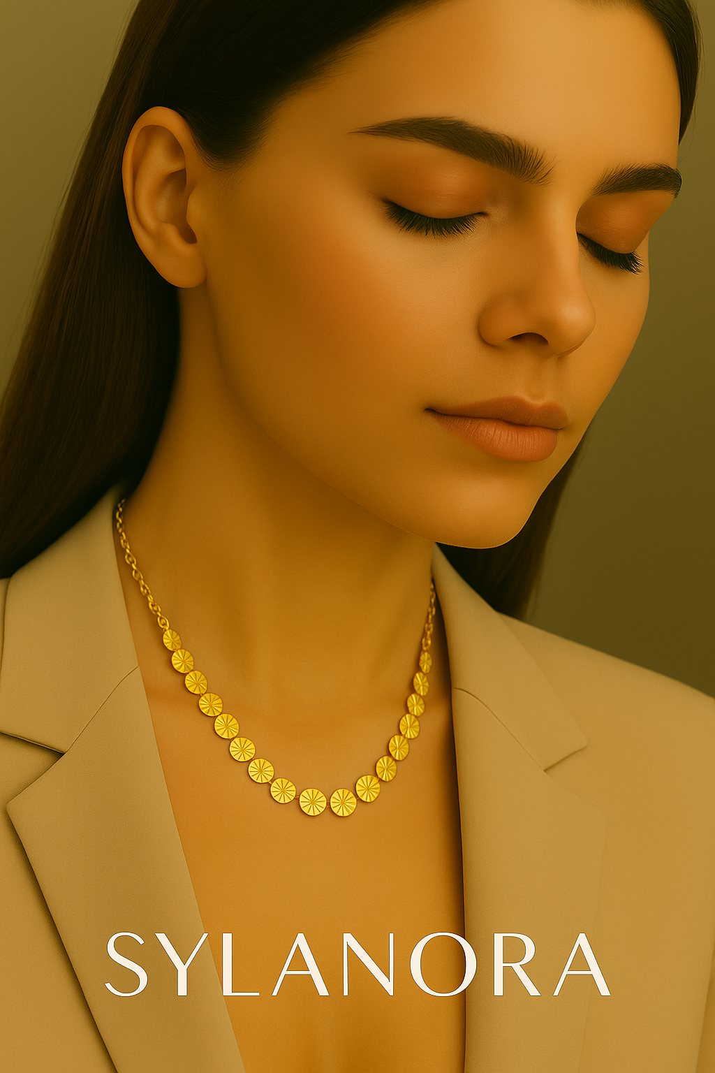 Sylanora 18K Gold-Plated Stainless Steel Floral Disc Necklace & Bracelet Set