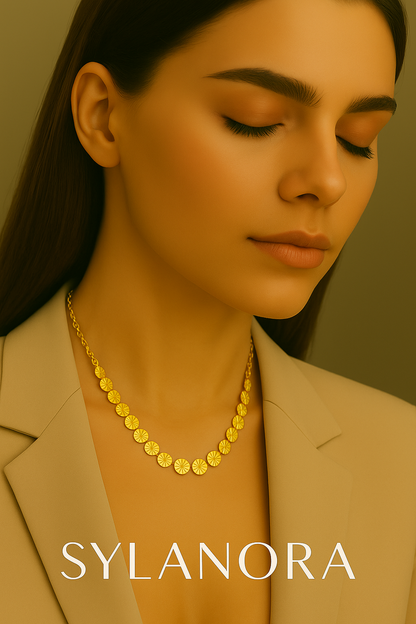 Sylanora 18K Gold-Plated Stainless Steel Floral Disc Necklace & Bracelet Set