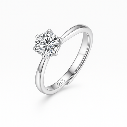 Shiny Elegance – Adjustable S925 Sterling Silver Ring with 6.5mm Cubic Zirconia Crystal