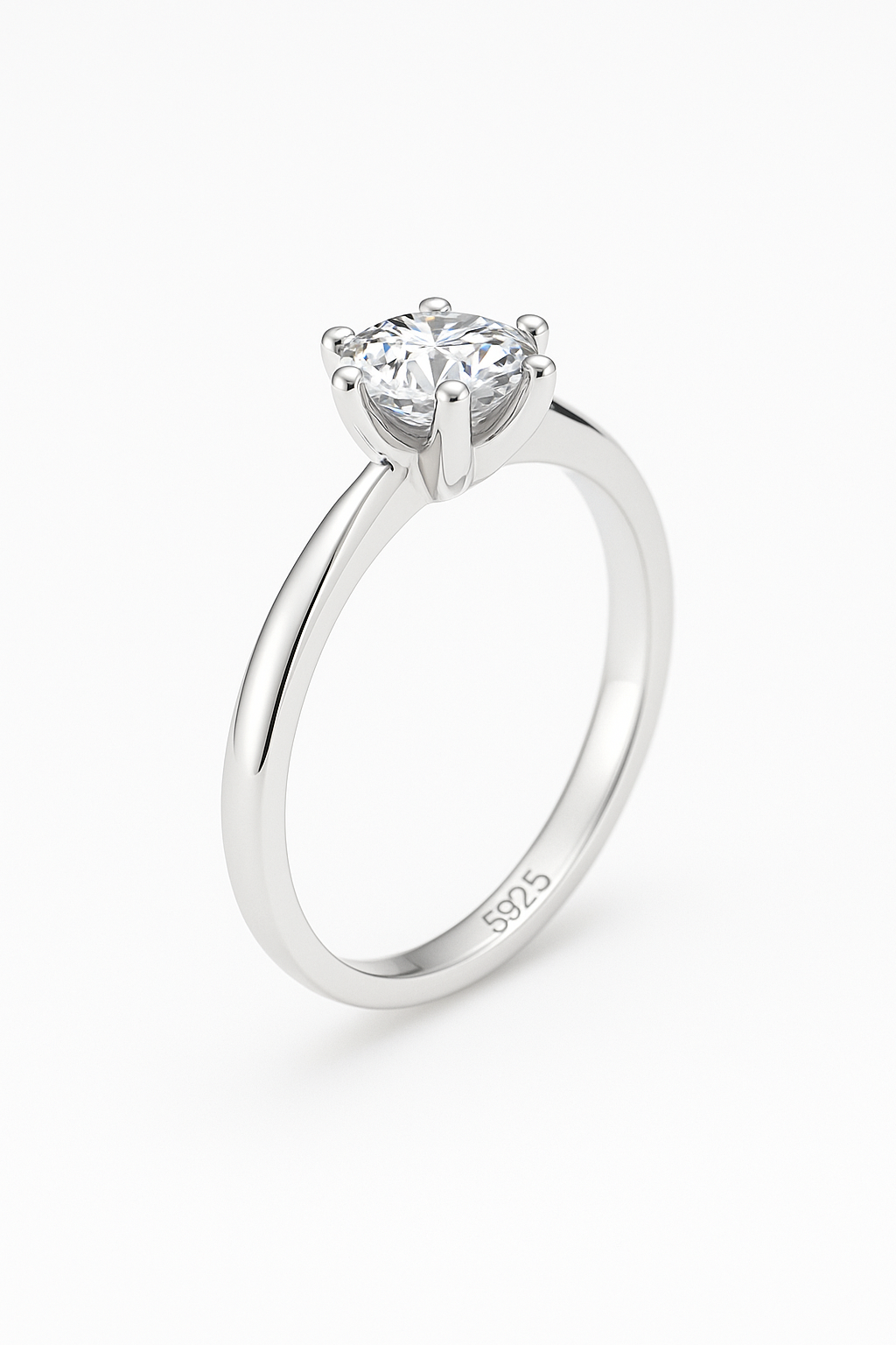 Shiny Elegance – Adjustable S925 Sterling Silver Ring with 6.5mm Cubic Zirconia Crystal