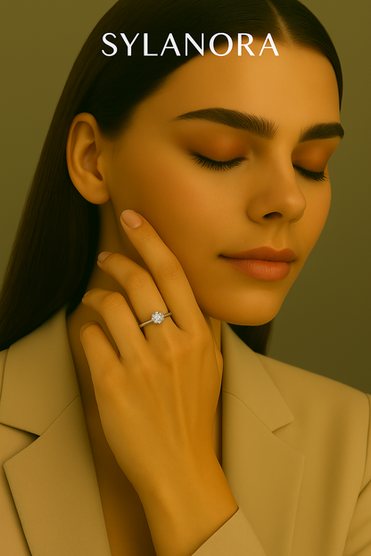 Shiny Elegance – Adjustable S925 Sterling Silver Ring with 6.5mm Cubic Zirconia Crystal