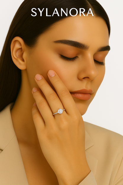 Shiny Elegance – Adjustable S925 Sterling Silver Ring with 6.5mm Cubic Zirconia Crystal