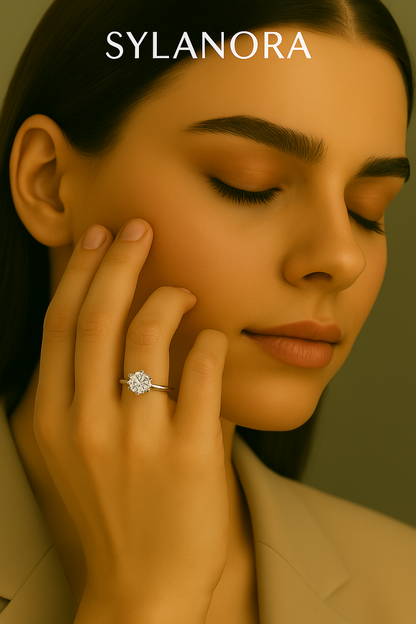 Shiny Elegance – Adjustable S925 Sterling Silver Ring with 6.5mm Cubic Zirconia Crystal