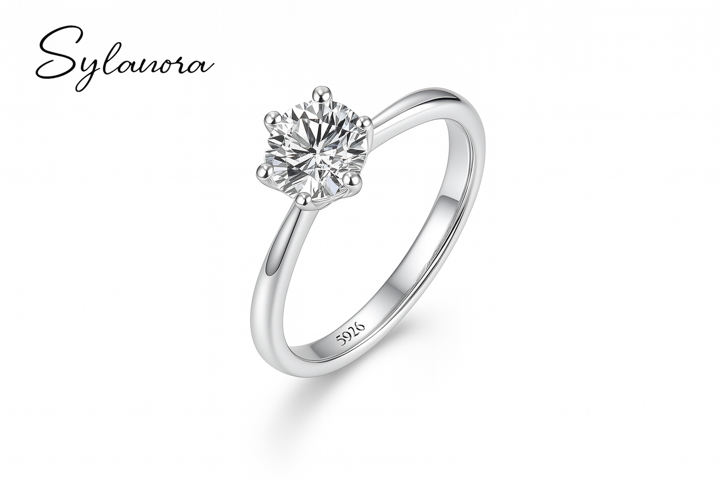 Shiny Elegance – Adjustable S925 Sterling Silver Ring with 6.5mm Cubic Zirconia Crystal