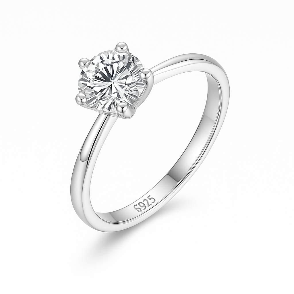 Shiny Elegance – Adjustable S925 Sterling Silver Ring with 6.5mm Cubic Zirconia Crystal