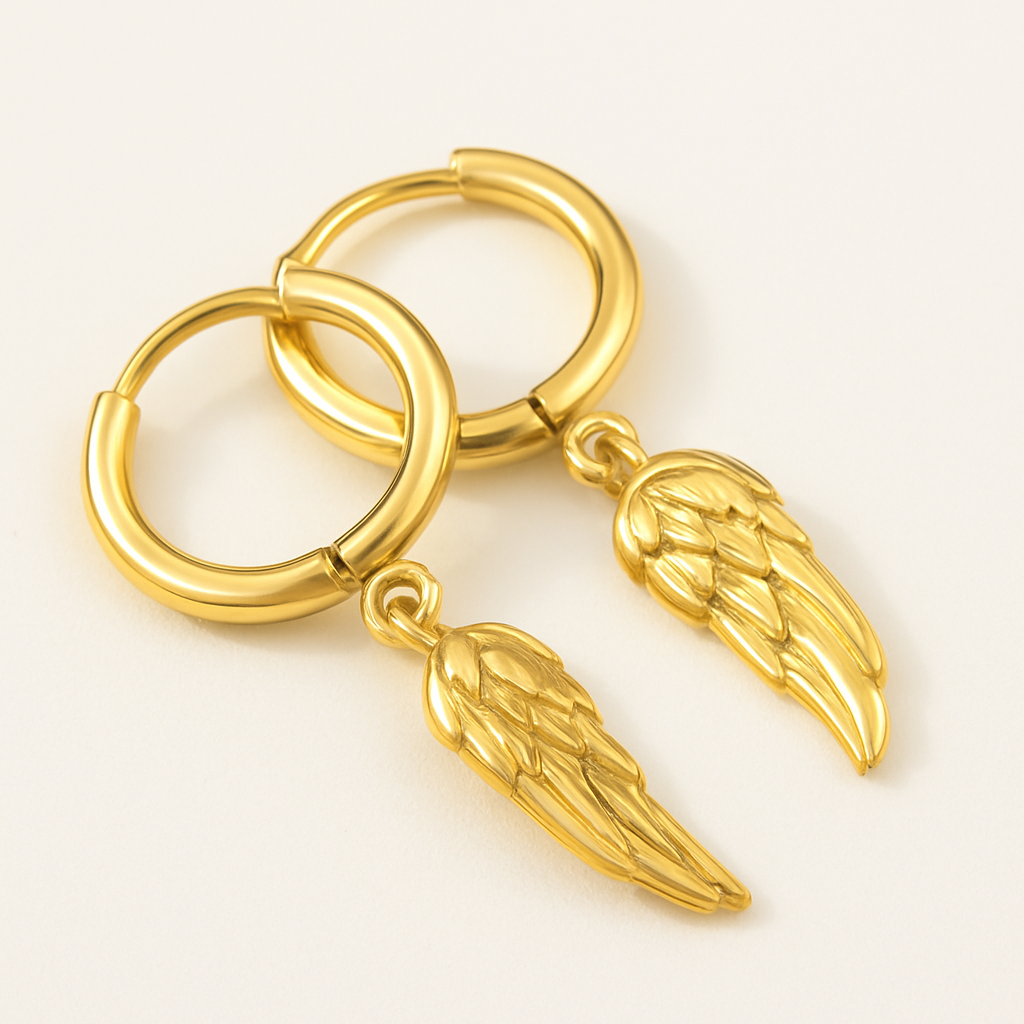 18K Gold-Plated Angel Wing Hoop Earrings – Timeless Elegance by Sylanora