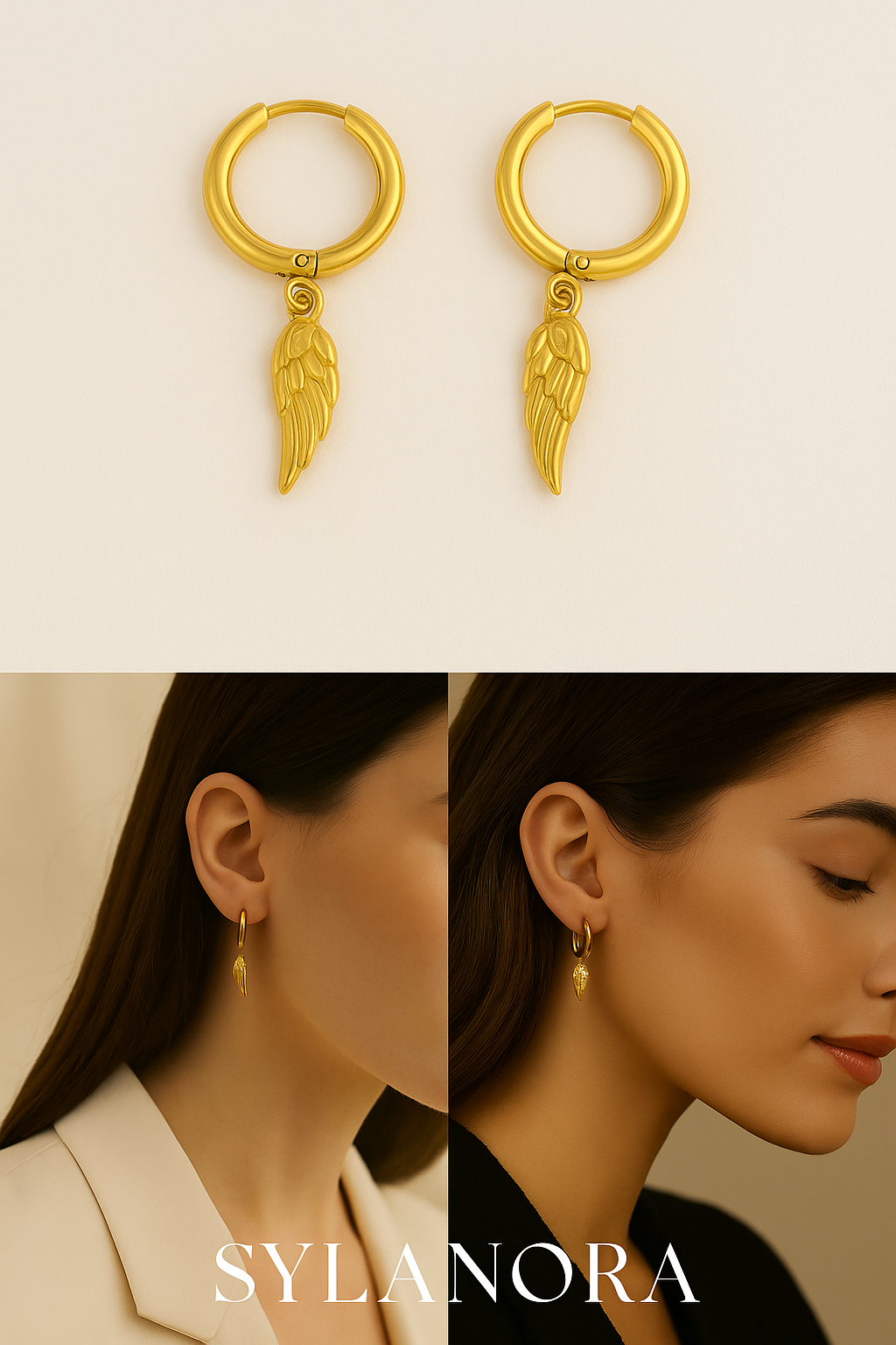 18K Gold-Plated Angel Wing Hoop Earrings – Timeless Elegance by Sylanora