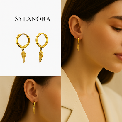 18K Gold-Plated Angel Wing Hoop Earrings – Timeless Elegance by Sylanora