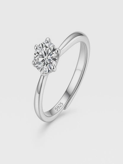 Shiny Elegance – Adjustable S925 Sterling Silver Ring with 6.5mm Cubic Zirconia Crystal